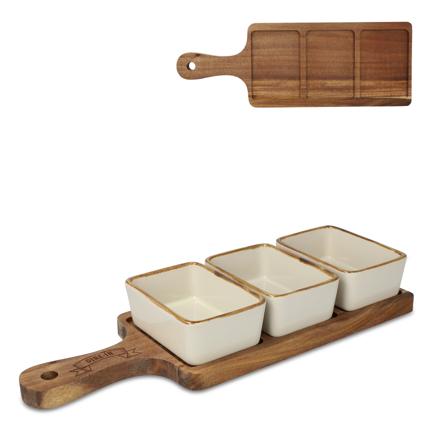 LT 57204  InSideOut Servierbrett aus Holz mit 3 Keramikschalen