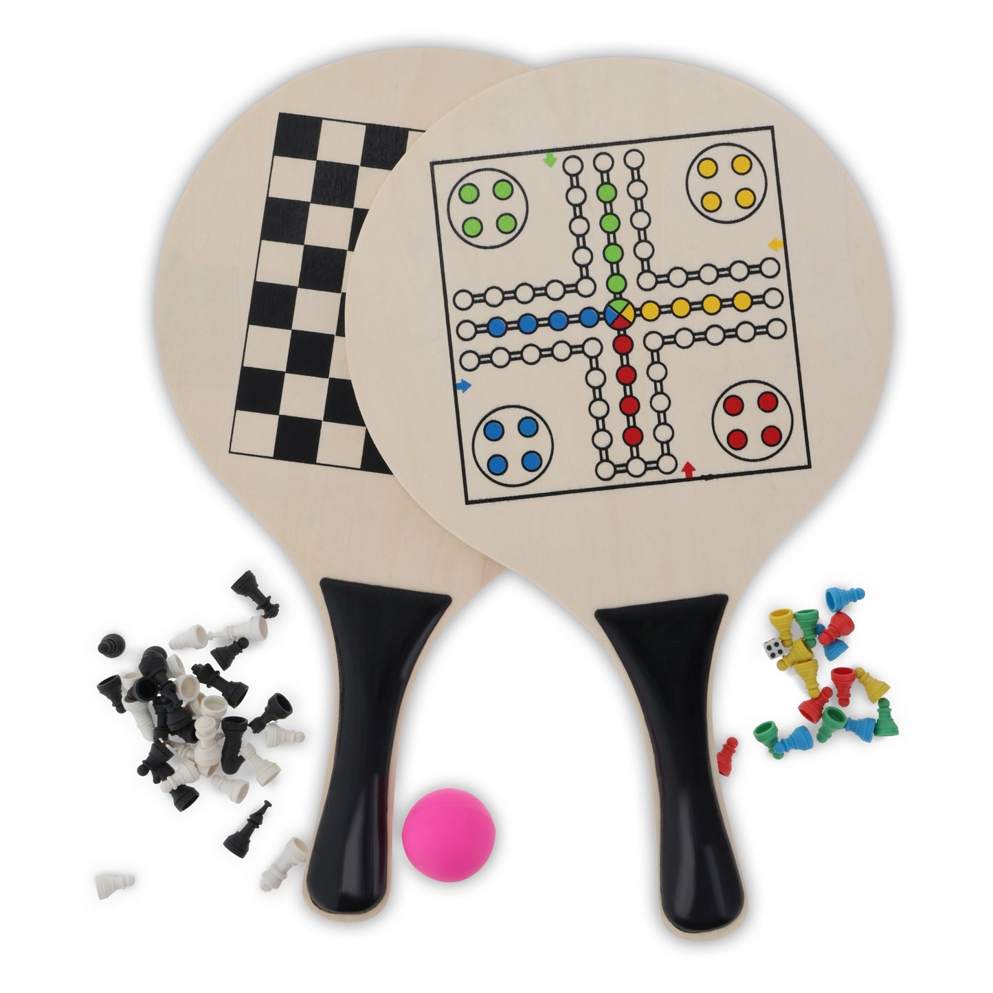 LT90781  MDF-Strandtennis-Set mit integrierten Brettspielen.