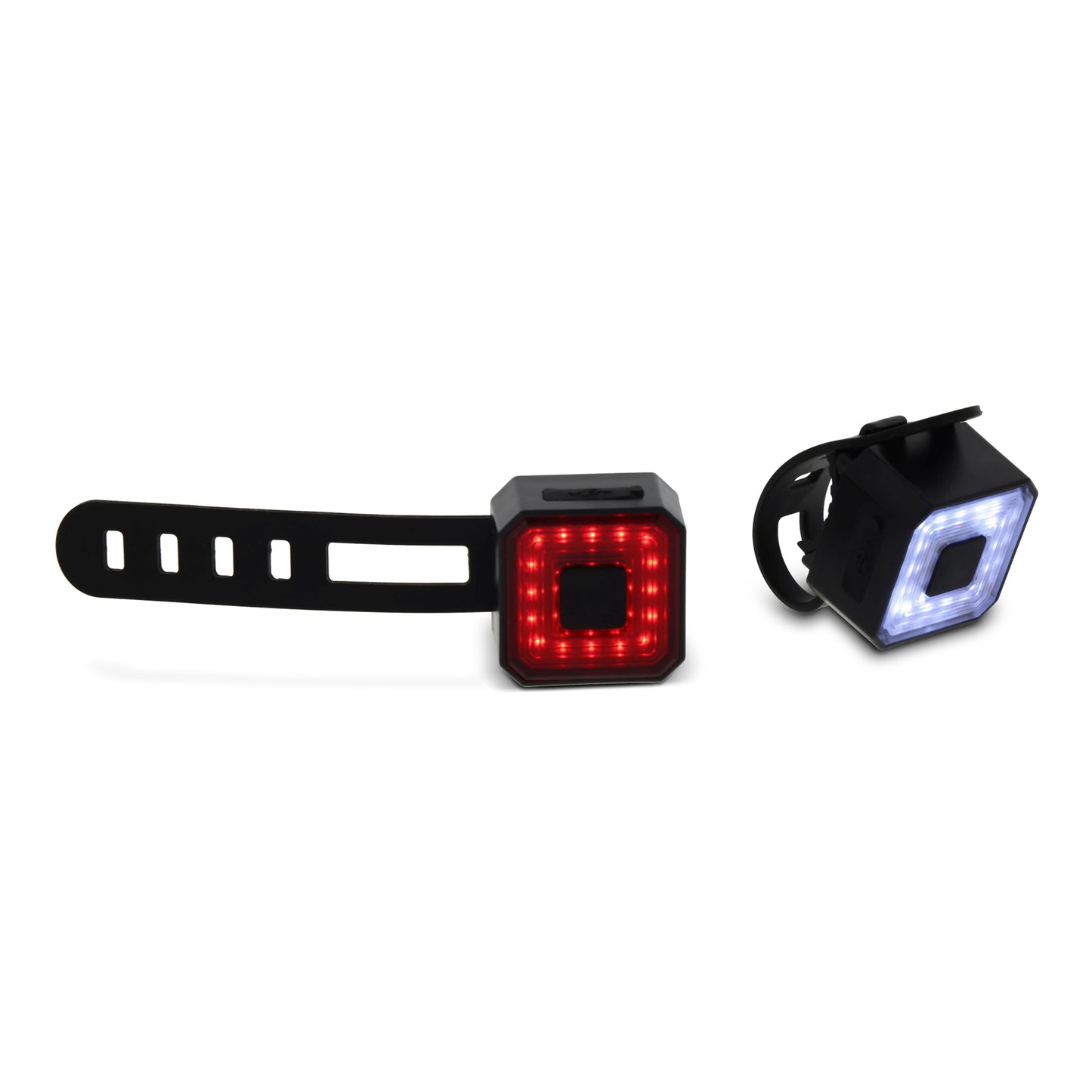 Wiederaufladbares Fahrradlampen-Set.