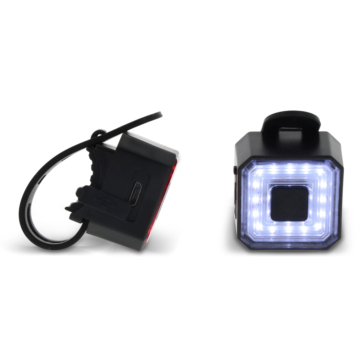 Wiederaufladbares Fahrradlampen-Set.