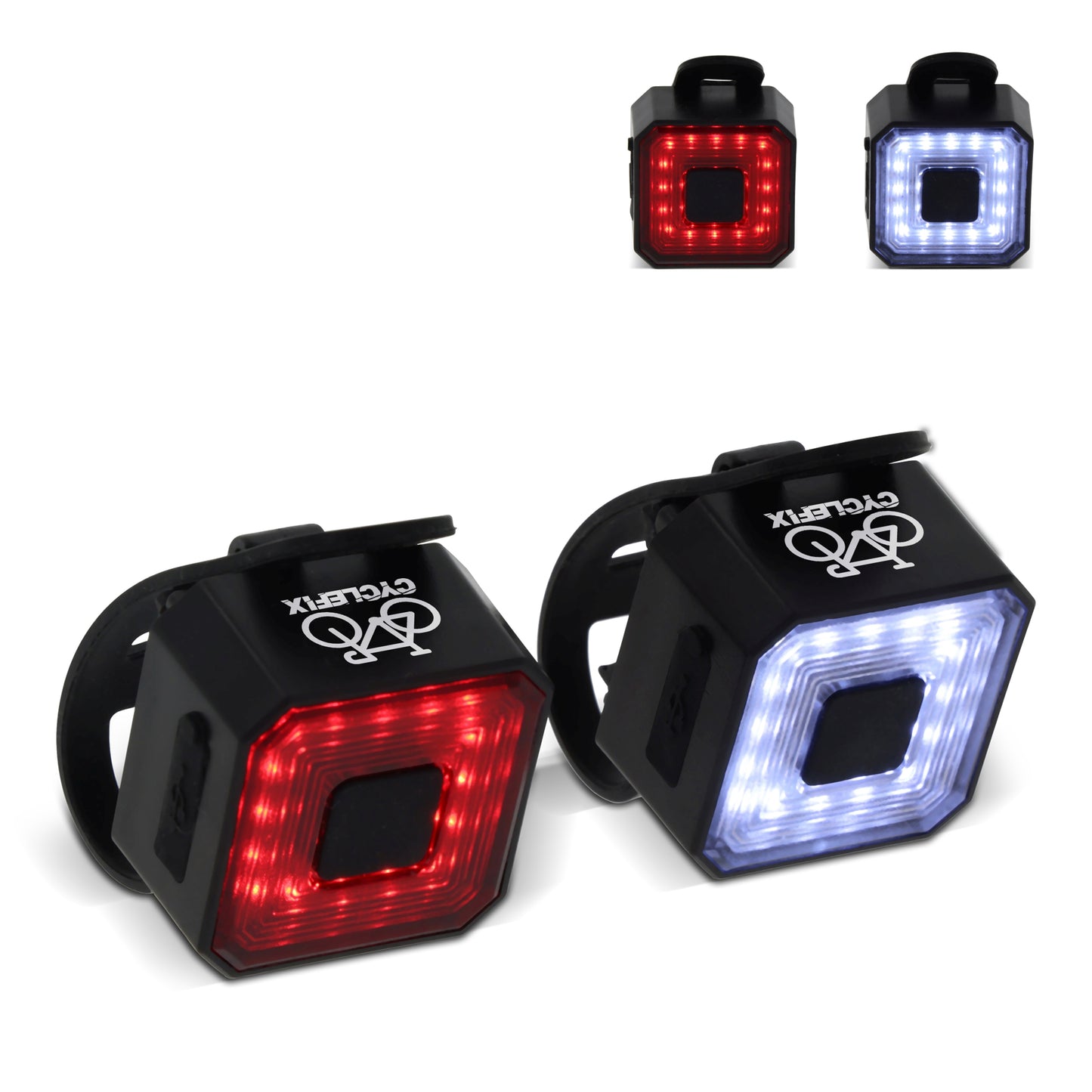 Wiederaufladbares Fahrradlampen-Set.