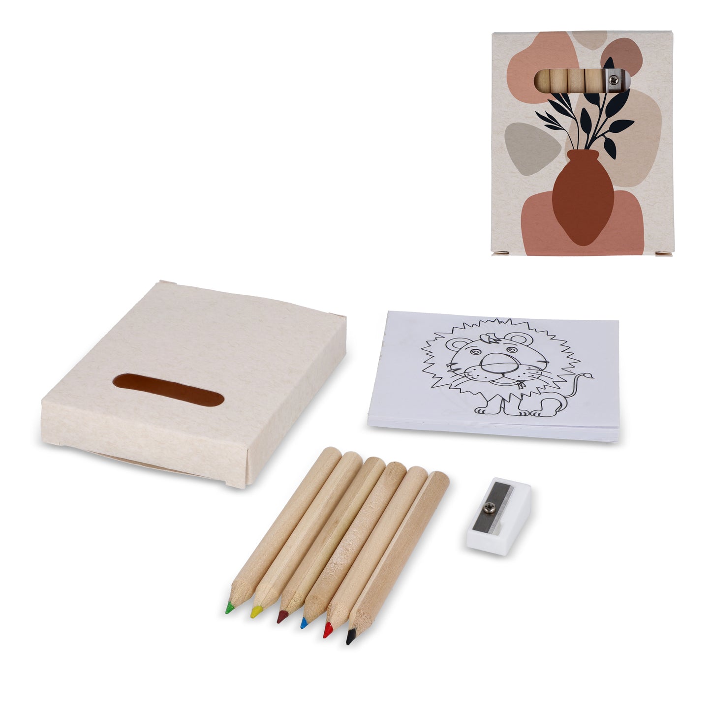 6 Buntstifte in einer Box aus recycelten Milchkartons