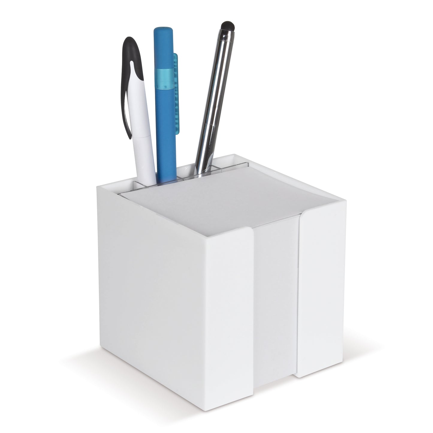 LT91767  Papierblock (10×10×10 cm) in einer würfelförmigen Box mit Fächern für Bürobedarf