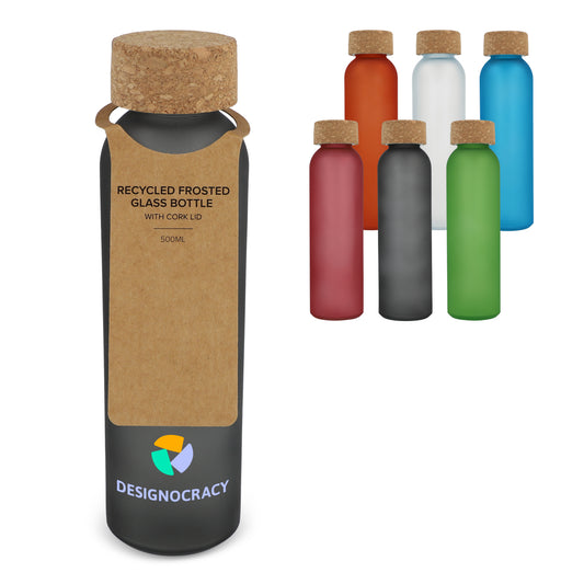 LT98880  Mattierte Recycling-Glasflasche mit Korkdeckel 500 ml
